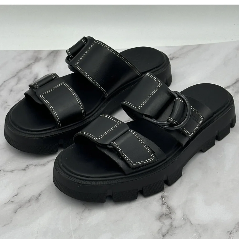 Sorel Sandals Womens Size 6 Black Leather Slides Adjustable Strap NL5223-010 - Picture 4 of 12
